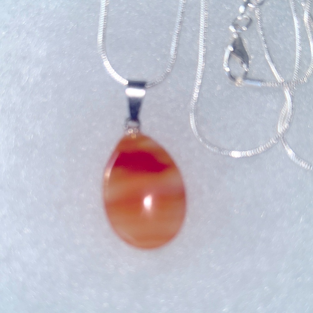 Boho Carnelian Agate Sterling Silver 24” Necklace